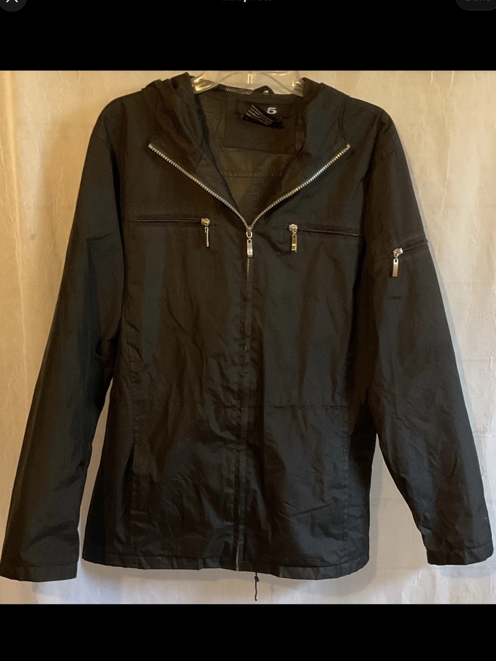 I5 Women 's Packable Black Rain Coat Windbreaker Jacket Size L